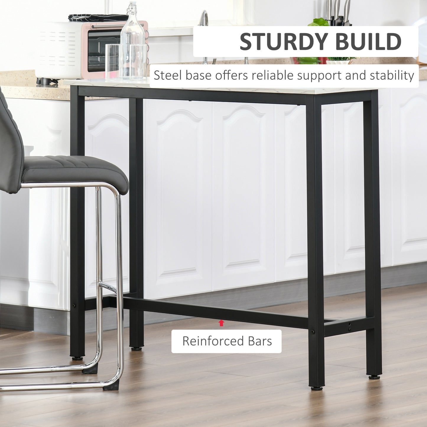 Nanotti Wooden White And Black Industrial Rectangular Bar Table For Small Spaces