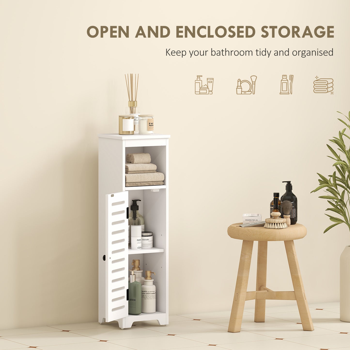 Nanova Compact Bathroom Floor Storage Cabinet With Louvered Door And Adjustable Shelves White 22 x 20 x 75 cm