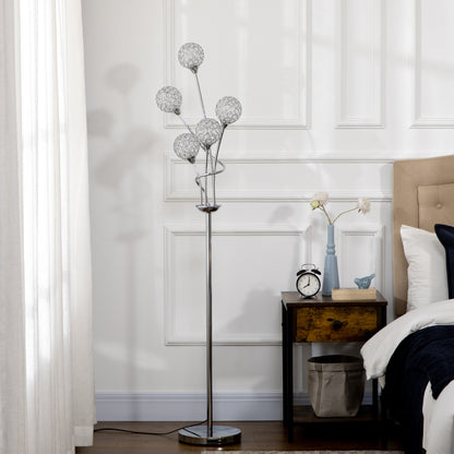 LomoveCrystal And Metal Silver 5 Light Upright Floor Lamp 156 cm