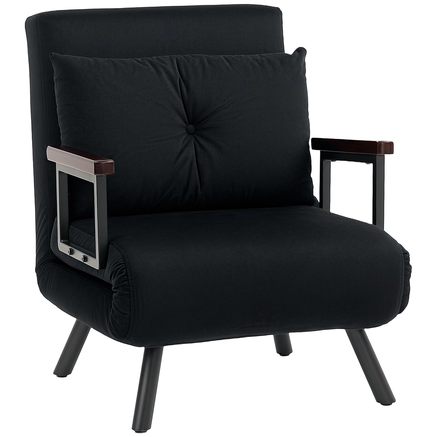 Nenoli Velvet Black 4 In One Convertible Single Chair Bed With Cushion