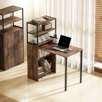 Serana 105cm Wooden Brown Folding Work Table With Integrated Shelving