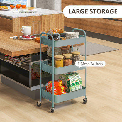 Ravito Fari Metal Light Blue 3 Tier Steel Storage Trolley