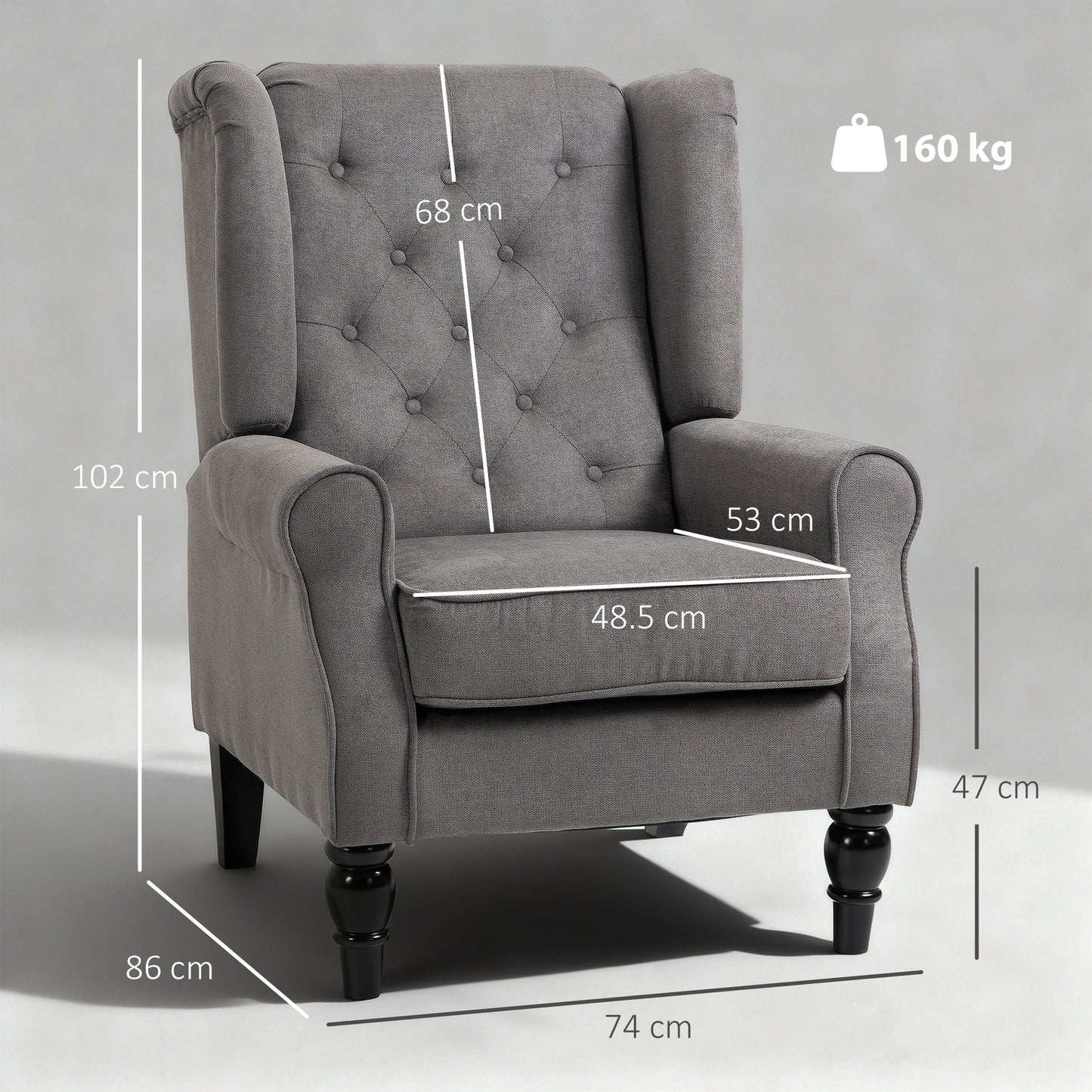 Keri Molo Snow Flannel Dark Grey Wingback Accent Chair With Button Tufting And Black Legs