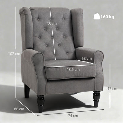 Keri Molo Snow Flannel Dark Grey Wingback Accent Chair With Button Tufting And Black Legs