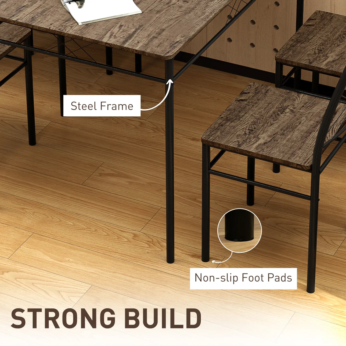 Birutte Wooden Oak Effect And Black 5 Piece Minimal Dining Set