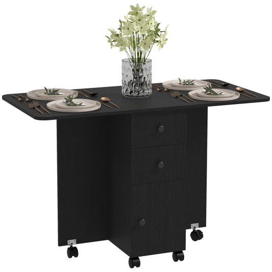 Midile Wooden Distressed Black Drop Leaf Dining Table With Storage Seating 6