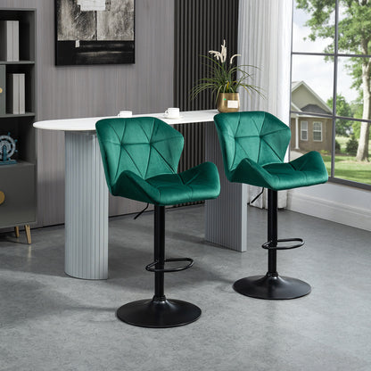 Somaveno Velvet Green Adjustable H8 Bar Stools Set Of 2 With Metal Base And Footrest