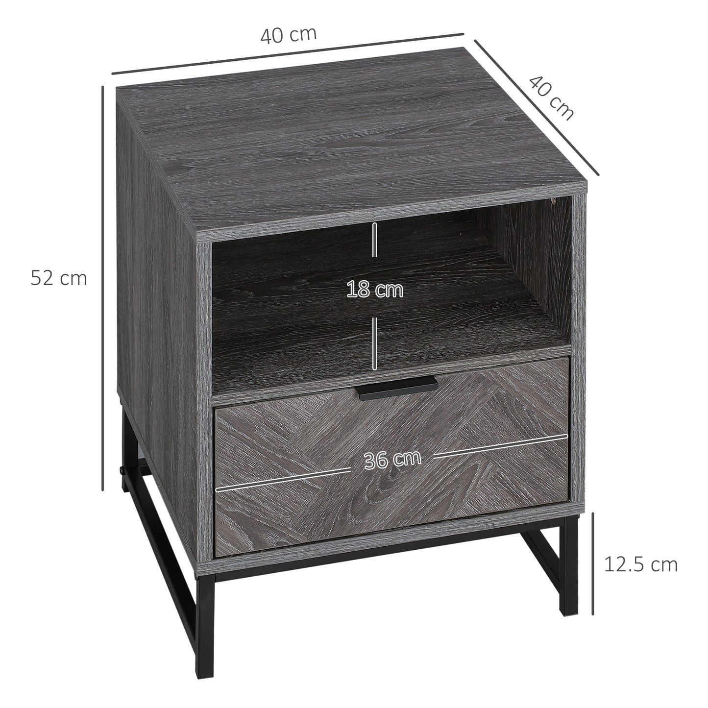 Halapa Set Of 2 Dark Grey Wood Bedside Tables With Drawer And Top Shelf