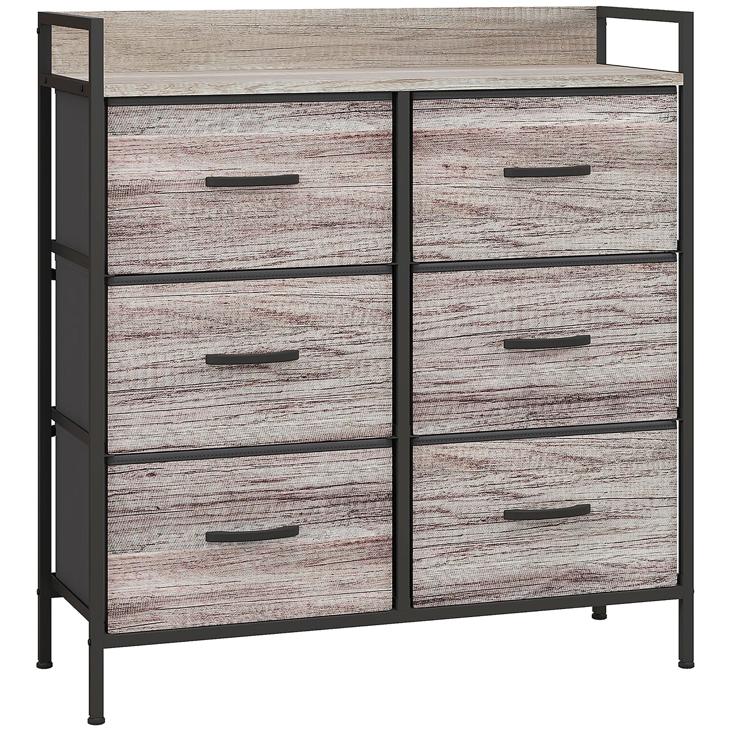 Ferris Fabric And Wood Grey Wood Effect 6 Drawer Rustic Storage Chest