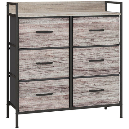 Ferris Fabric And Wood Grey Wood Effect 6 Drawer Rustic Storage Chest