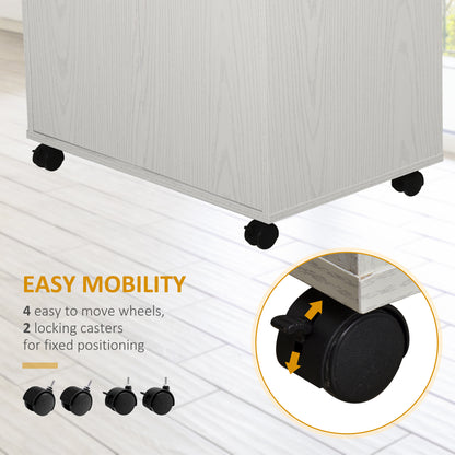 Fari Move Wooden White Microwave Stand Kitchen Trolley With Storage Cabinet And Locking Wheels