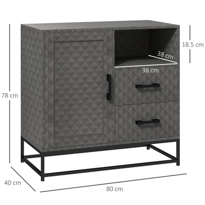 Harofi Grey Retro Sideboard With Openn Compartment 2 Drawers 1 Door
