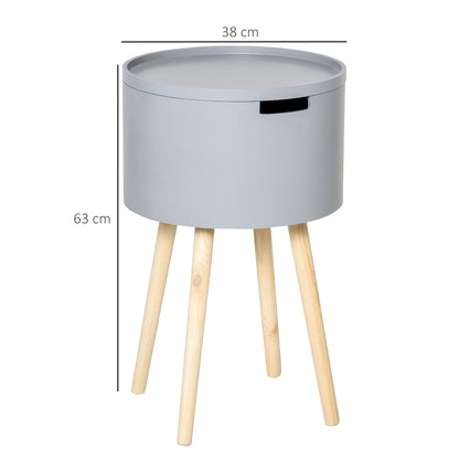 Lipa Wood Grey Set Of 2 Round BEdside Tables With Storage