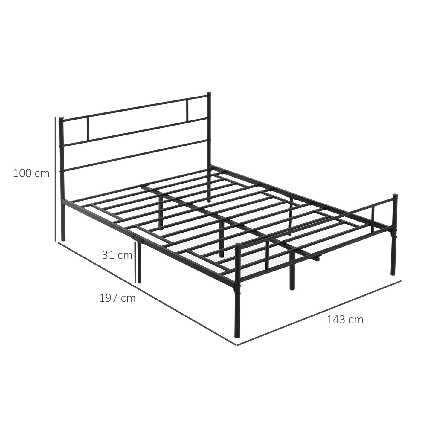 Palo 4FT6 Double Metal Bed Frame with Headboard and Footboard