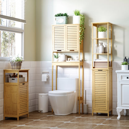 Rolema Tall Slim Bamboo Bathroom Storage Cabinet With 3 Tier Shelving Natural Finish