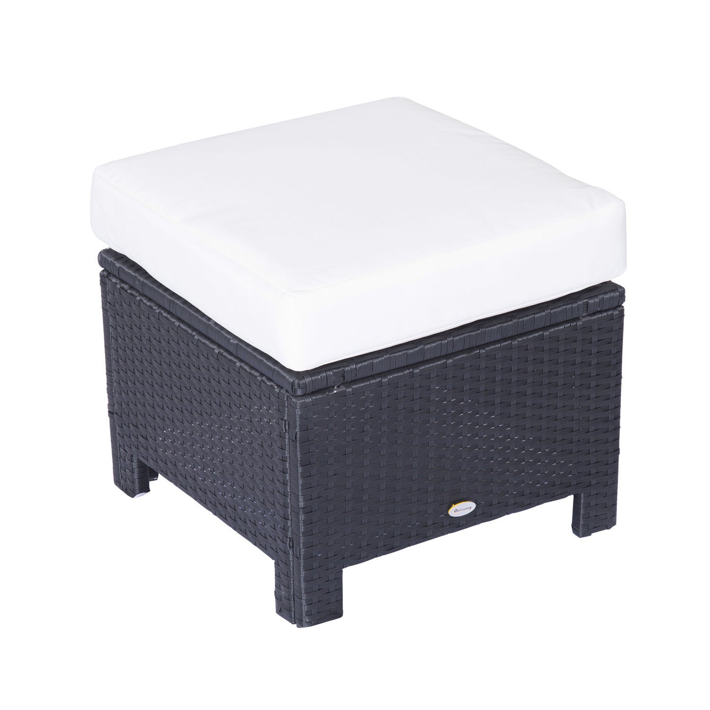 Lupara Rattan Black Square Outdoor Footstool With White Cushioned Seat