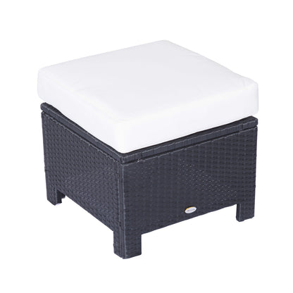 Lupara Rattan Black Square Outdoor Footstool With White Cushioned Seat