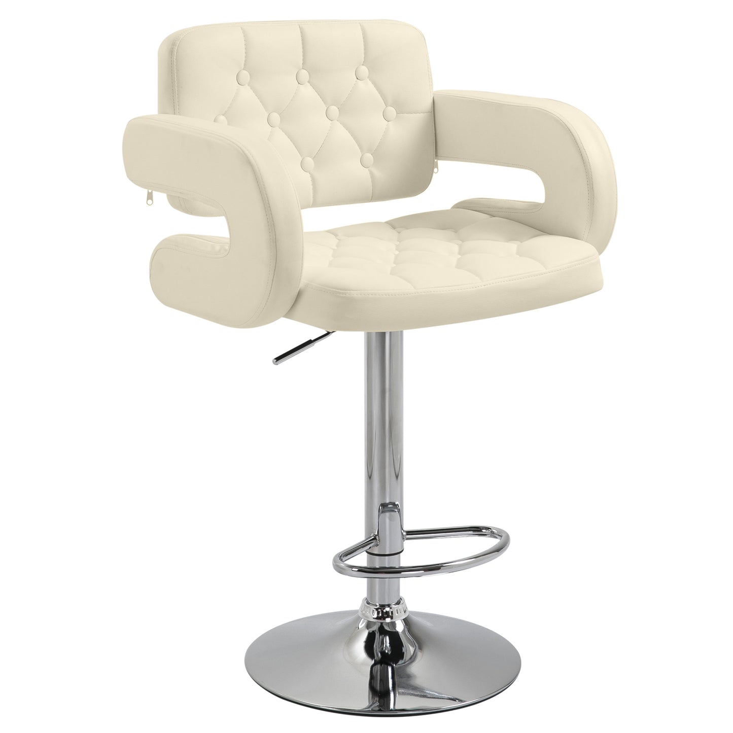 Filena Faux Leather Beige Adjustable Swivel Bar Stool With Armrests And Footrest