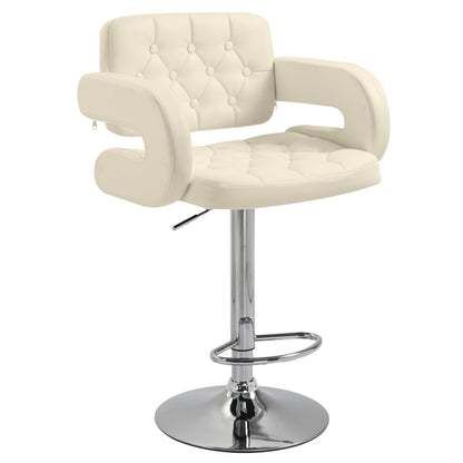 Filena Faux Leather Beige Adjustable Swivel Bar Stool With Armrests And Footrest