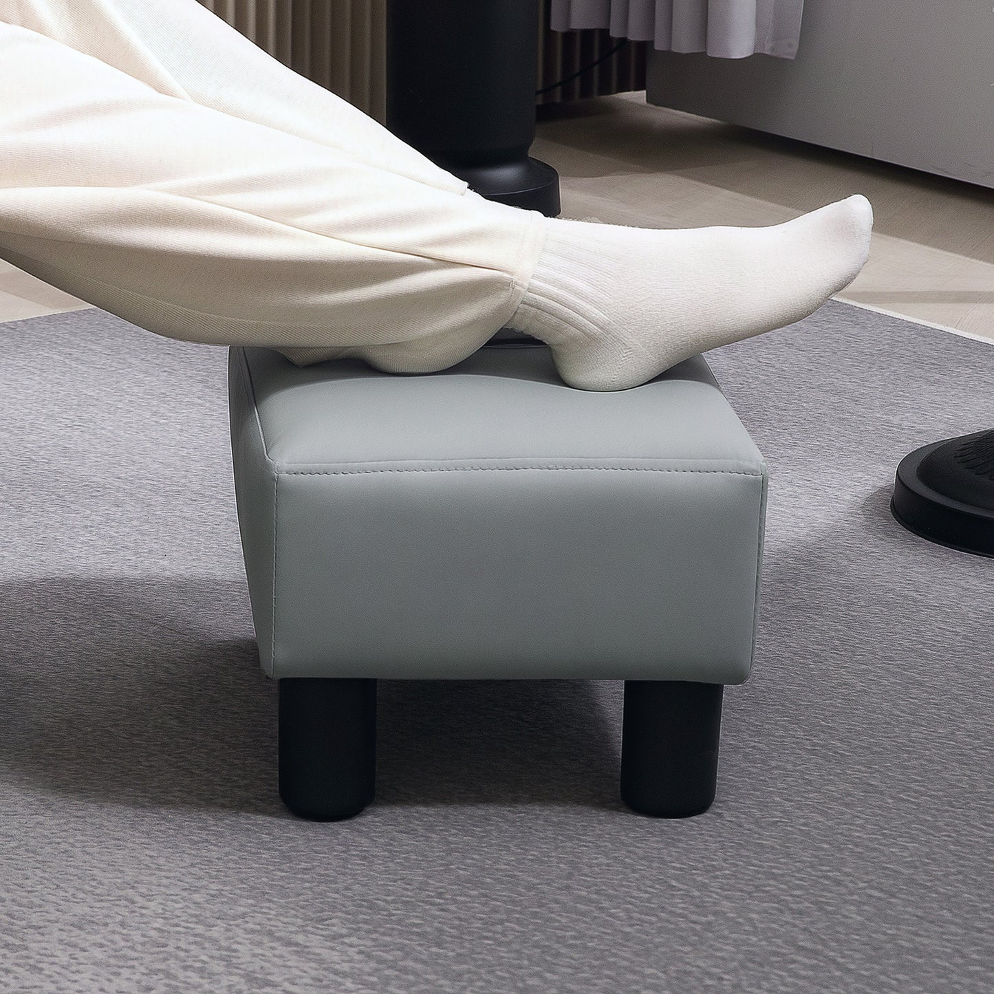 Relata Faux Leather Grey Cube Footstool With Black Legs