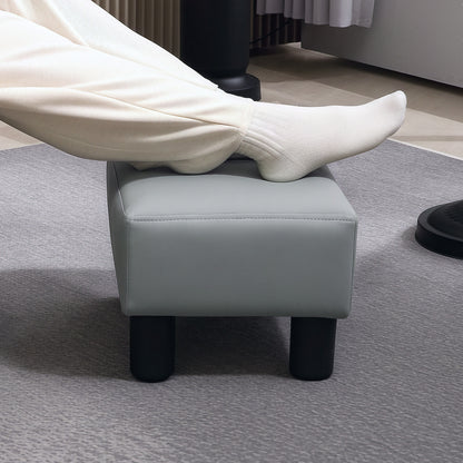Relata Faux Leather Grey Cube Footstool With Black Legs