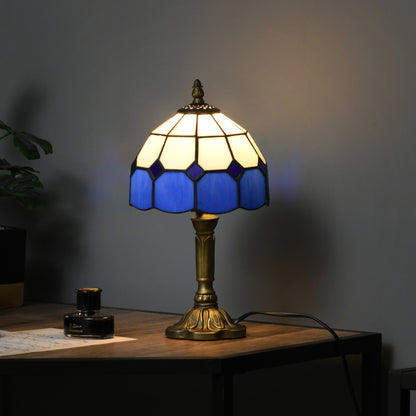 Lonema Glass And Metal White And Blue Art Deco Style Table Lamp
