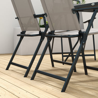 Lobama 6 Seater Grey Mesh Garden Dining Set with Glass Top Table and Folding Chairs