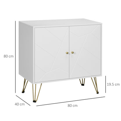 Vifiva White Slim Sideboard With Gold Hairpin Legs 2 Doors