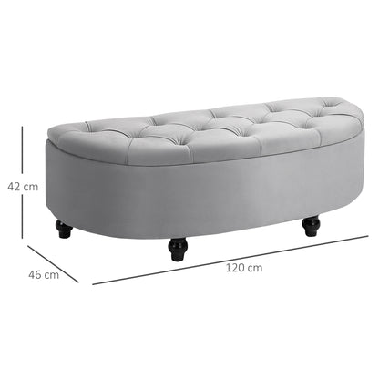 Kare Fabric Light Grey Semi Circle Storage Ottoman Bench Diamond Tufted