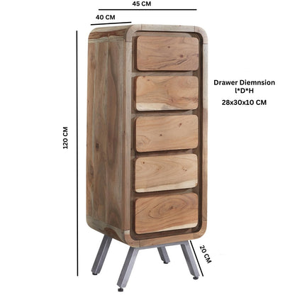 Los Angeles Reclaimed Wood and Metal 5 Drawer Tallboy Storage Chest