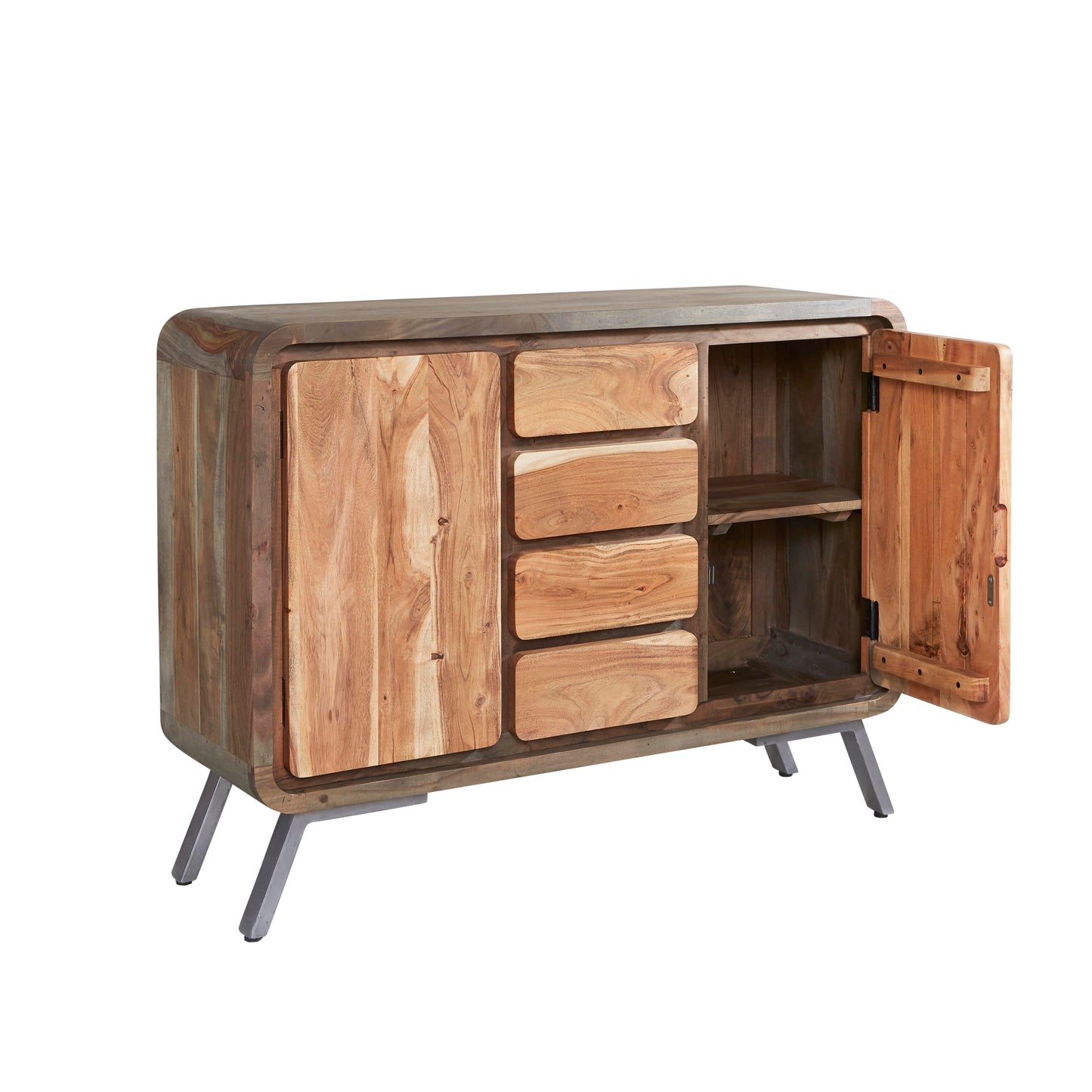 Los Angeles Reclaimed Wood and Metal Large Sideboard 4 Drawers 2 Doors