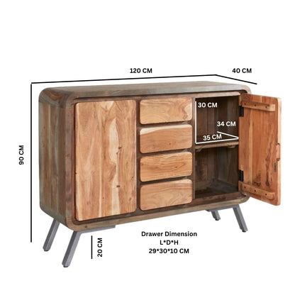 Los Angeles Reclaimed Wood and Metal Large Sideboard 4 Drawers 2 Doors