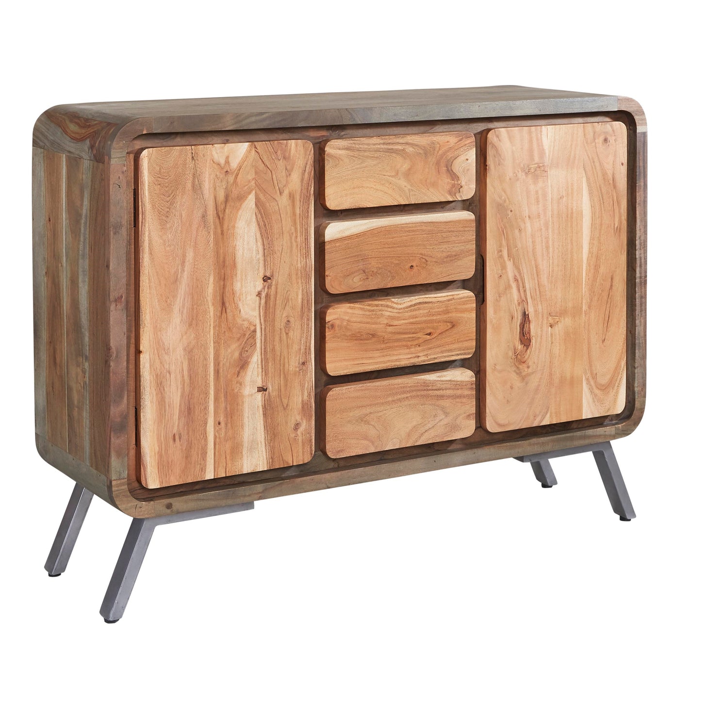 Los Angeles Reclaimed Wood and Metal Large Sideboard 4 Drawers 2 Doors