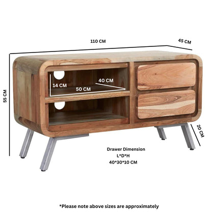 Los Angeles Reclaimed Wood and Metal Medium TV Cabinet 1 Shelves 2 Drawers