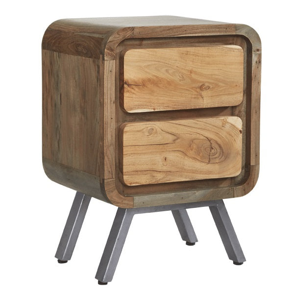 Los Angeles Reclaimed Wood and Metal 2 Drawer Bedside Table