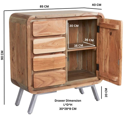 Los Angeles Reclaimed Wood and Metal Modern Medium Sideboard 4 Drawers 1 Door