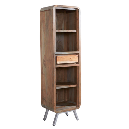 Los Angeles Reclaimed Wood and Metal Narrow Bookcase 1 Drawer 2 Shelves