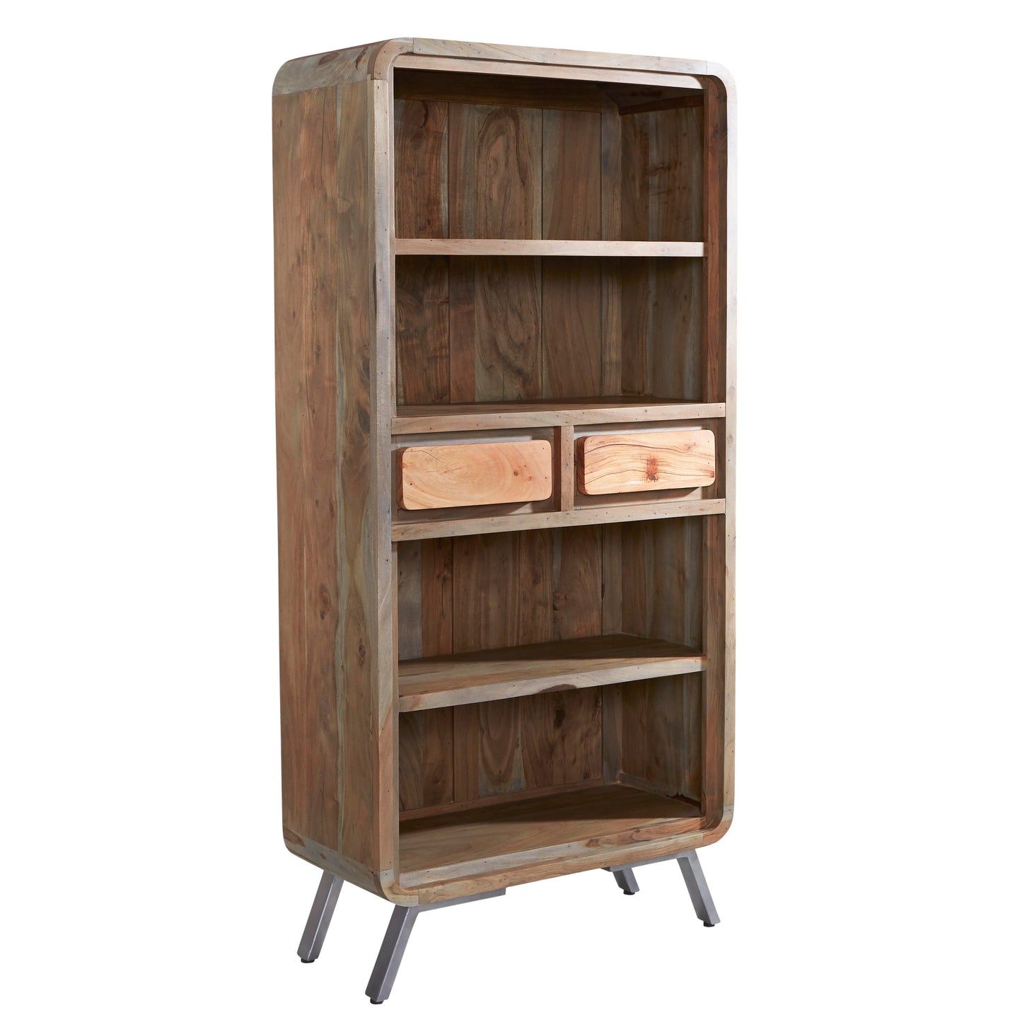 Los Angeles Large Reclaimed Wood and Metal Bookcase 2 Drawers 2 Shelves