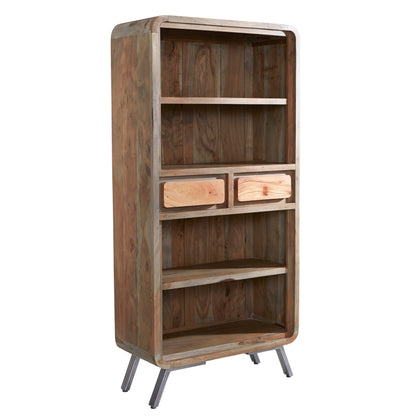 Los Angeles Large Reclaimed Wood and Metal Bookcase 2 Drawers 2 Shelves