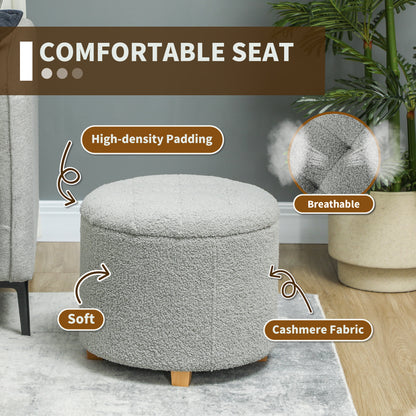 Valefi Teddy Fleece Light Grey Storage Ottoman Diamond Tufted Lid