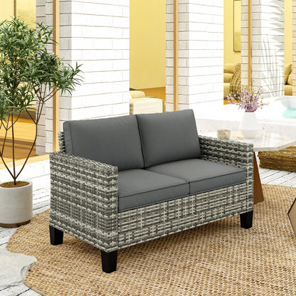 Kalazi Rattan Light Grey 2 Seater Outdoor Sofa With Cushions