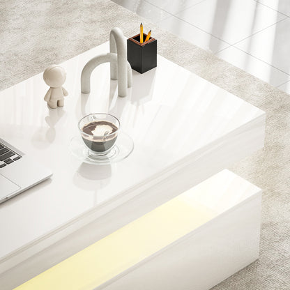 Lomoyo cm High Gloss White LED Coffee Table With Integrated Storage