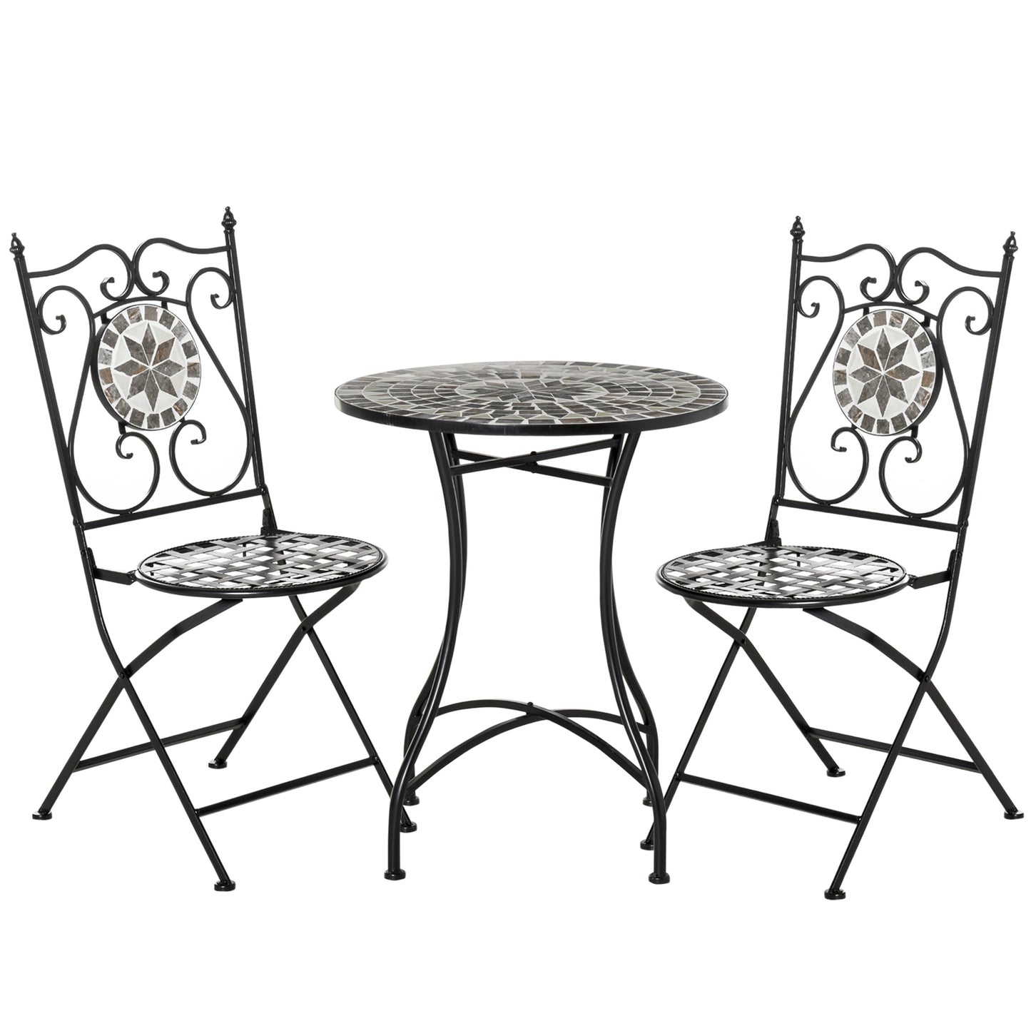 Lilera 3 Piece Mosaic Tile Bistro Set With Folding Chairs And Metal Frame