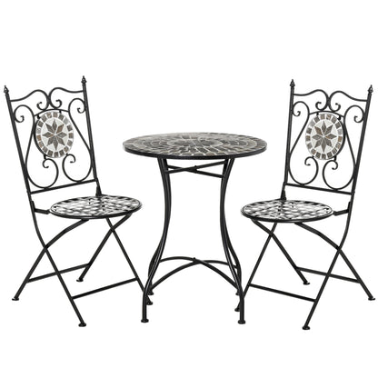 Lilera 3 Piece Mosaic Tile Bistro Set With Folding Chairs And Metal Frame