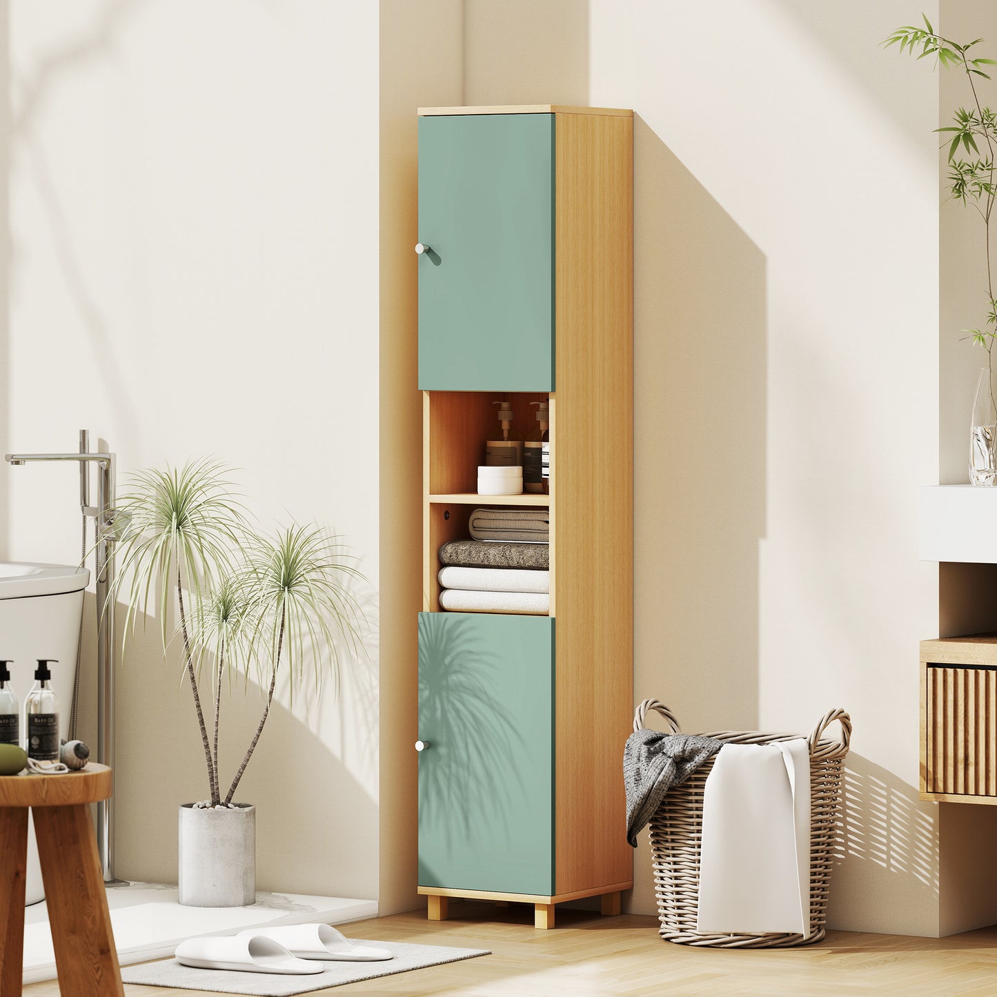 Vemale Bathroom Storage Cabinet With Adjustable And OFauxn Shelving Green