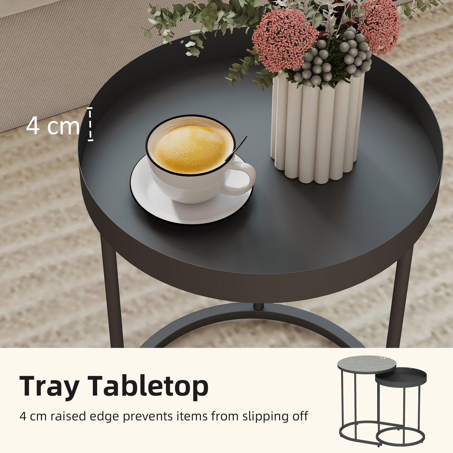 Midoli Set of 2 Metal And Wood Grey Industrial Nesting Tables