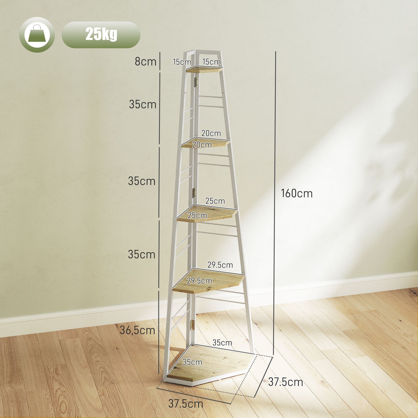 Hado Wood White And Wood Effect 5 Tier Corner Shelving Unit