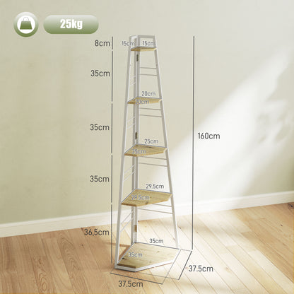 Hado Wood White And Wood Effect 5 Tier Corner Shelving Unit