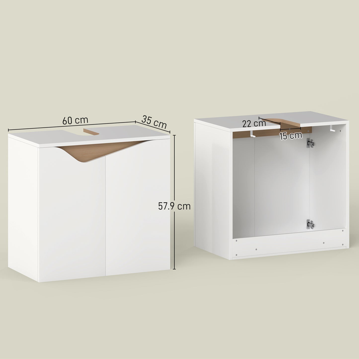 Lahane Under Sink Bathroom Storage Cabinet With Soft Close Doors White