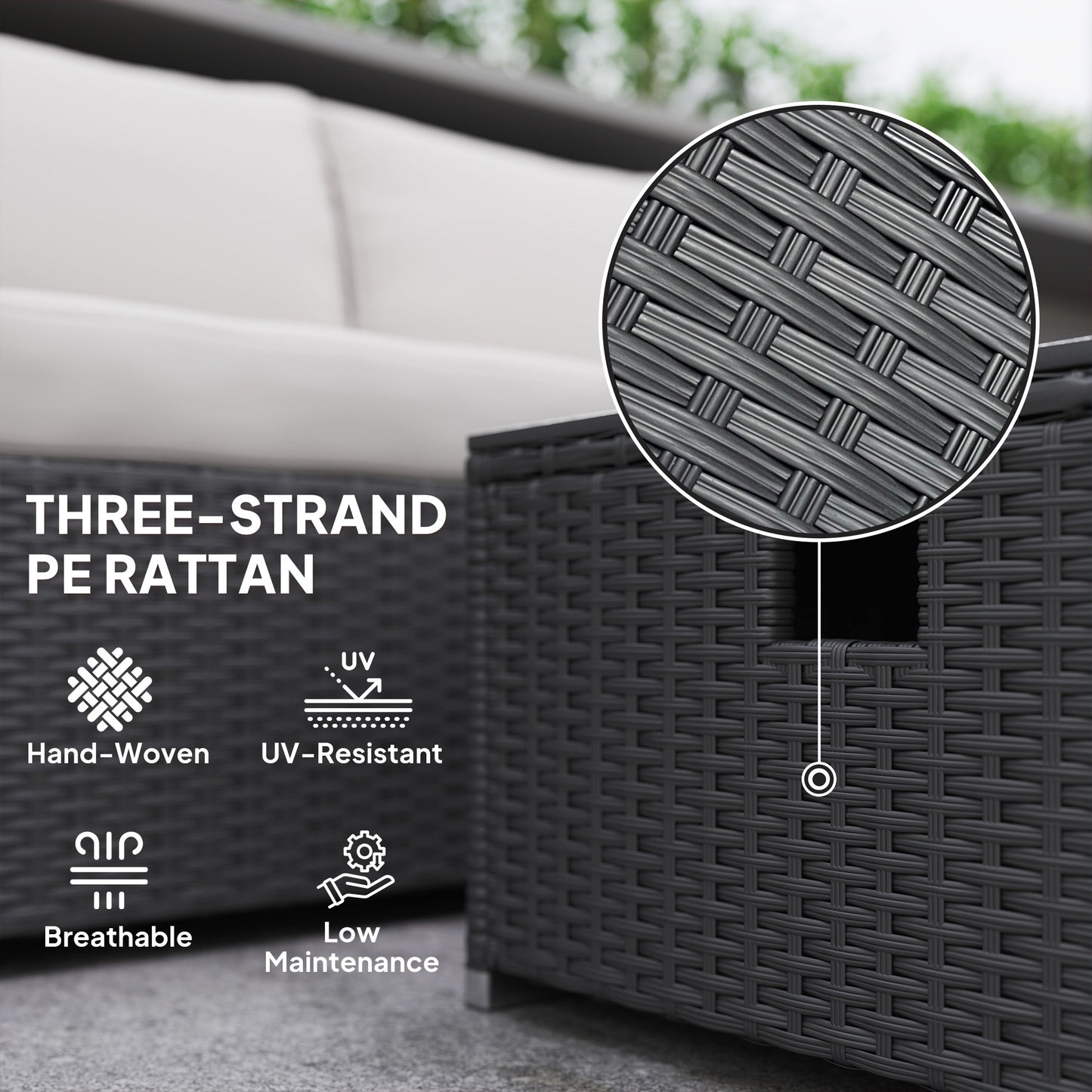 Misa Rattan Black And Cream 5 Piece Garden Furniture Set With Gas Fire Pit Table And Footstool